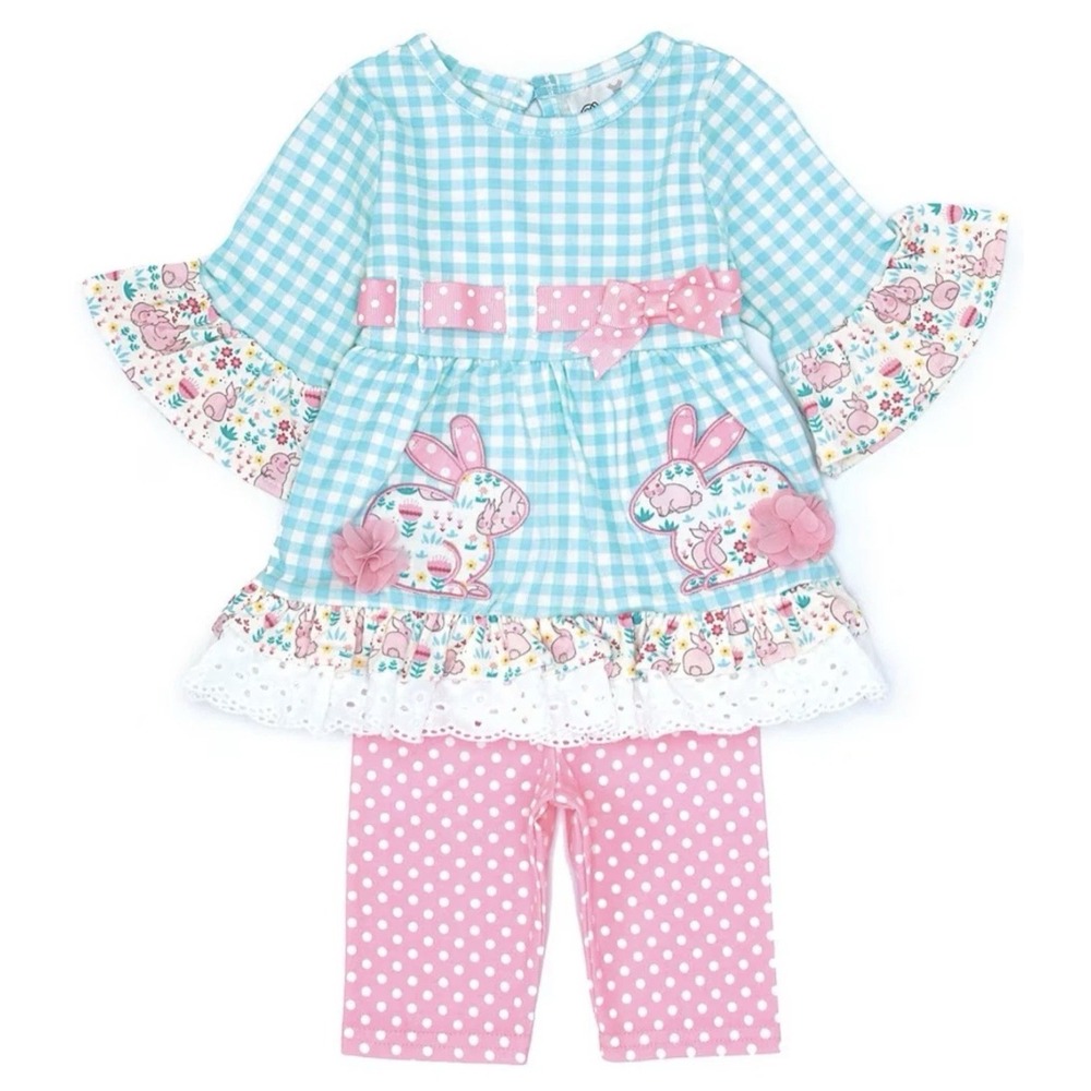 Rare Editions Baby Girl 2-Piece Frolicking Bunnies Plaid Tunic & Legging Set-18M